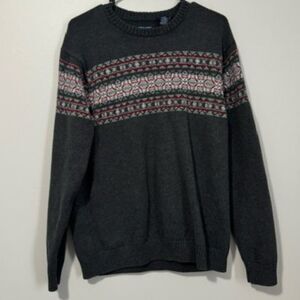 USED Men's Chaps Long Sleeve Sweater Crew Neck Color Grey and Red Size Medium